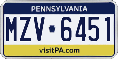 PA license plate MZV6451