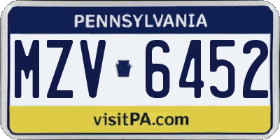 PA license plate MZV6452