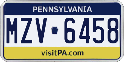 PA license plate MZV6458