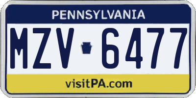 PA license plate MZV6477