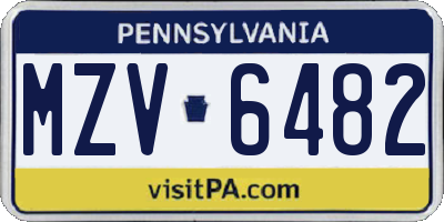 PA license plate MZV6482