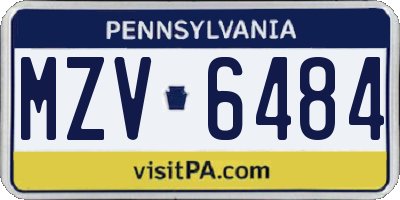 PA license plate MZV6484