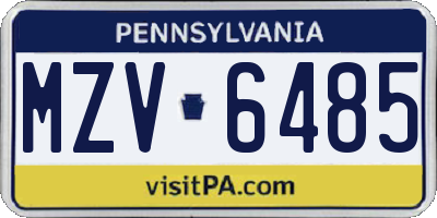 PA license plate MZV6485