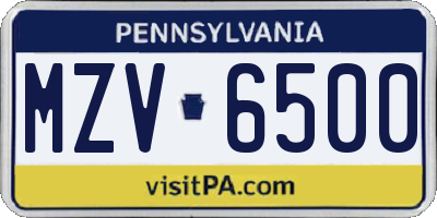 PA license plate MZV6500