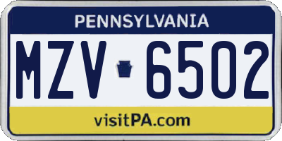 PA license plate MZV6502