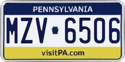 PA license plate MZV6506