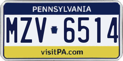 PA license plate MZV6514