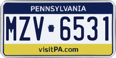 PA license plate MZV6531