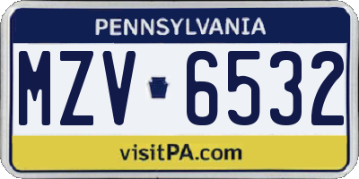 PA license plate MZV6532