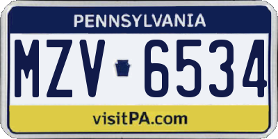 PA license plate MZV6534