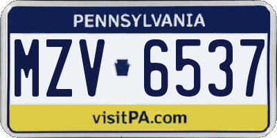 PA license plate MZV6537