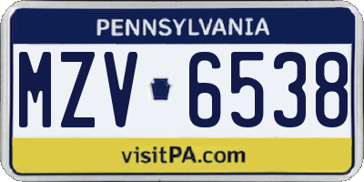 PA license plate MZV6538