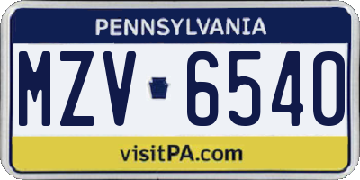 PA license plate MZV6540