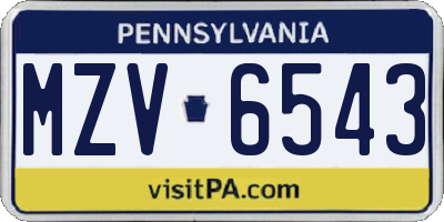 PA license plate MZV6543