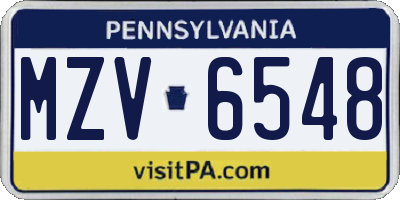 PA license plate MZV6548