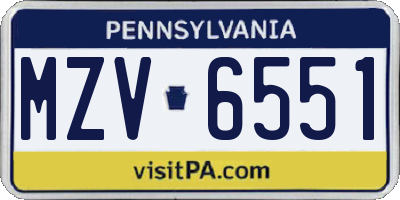 PA license plate MZV6551