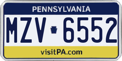 PA license plate MZV6552