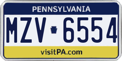 PA license plate MZV6554