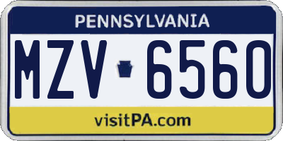 PA license plate MZV6560
