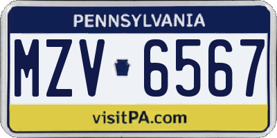 PA license plate MZV6567