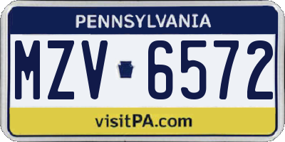 PA license plate MZV6572