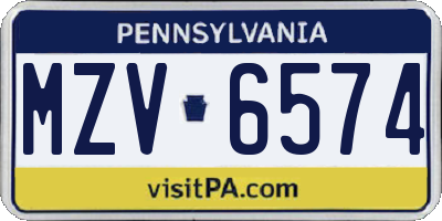 PA license plate MZV6574