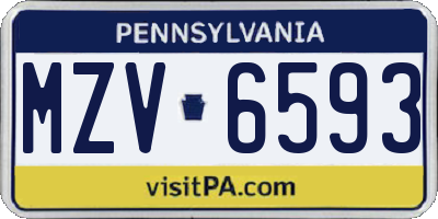 PA license plate MZV6593