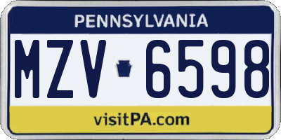 PA license plate MZV6598