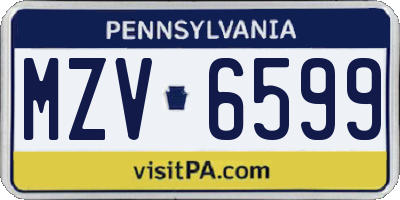 PA license plate MZV6599