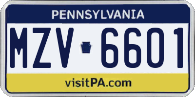 PA license plate MZV6601