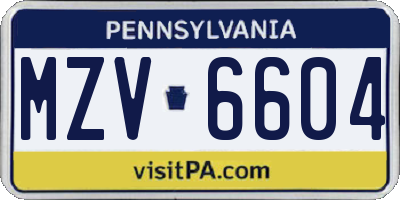 PA license plate MZV6604