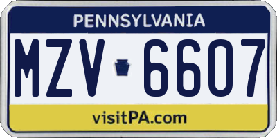 PA license plate MZV6607
