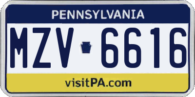 PA license plate MZV6616