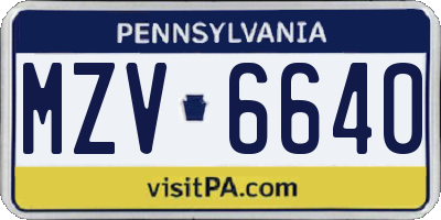 PA license plate MZV6640