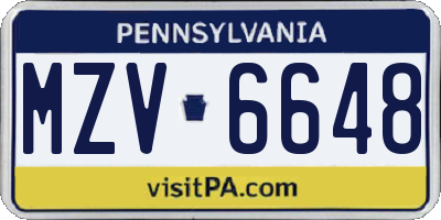 PA license plate MZV6648