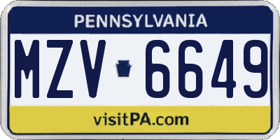 PA license plate MZV6649