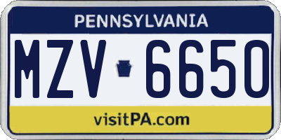 PA license plate MZV6650