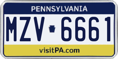 PA license plate MZV6661