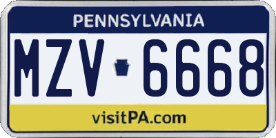 PA license plate MZV6668