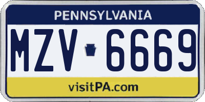 PA license plate MZV6669