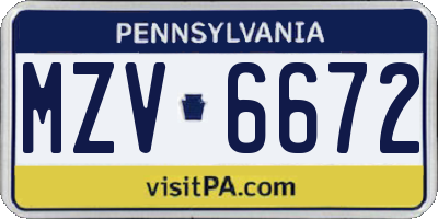 PA license plate MZV6672