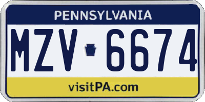 PA license plate MZV6674