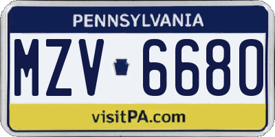 PA license plate MZV6680