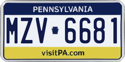PA license plate MZV6681
