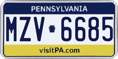 PA license plate MZV6685