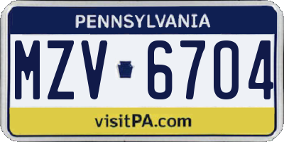 PA license plate MZV6704
