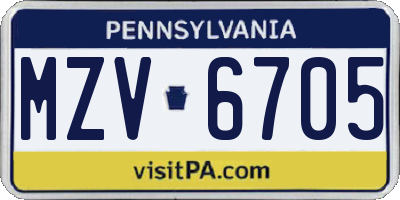 PA license plate MZV6705