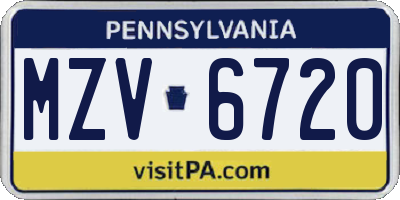 PA license plate MZV6720