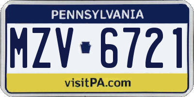 PA license plate MZV6721