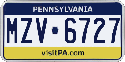 PA license plate MZV6727